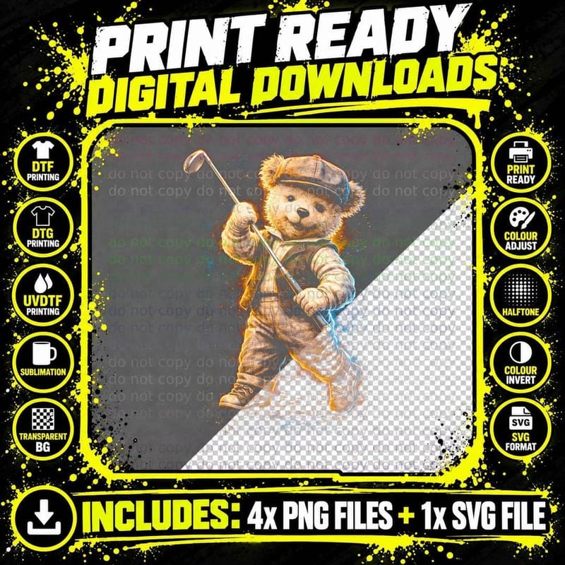 Golfer Cap Club Bear T-Shirt, Halftone Cute Teddy Bear Png SVG Digital Bundle