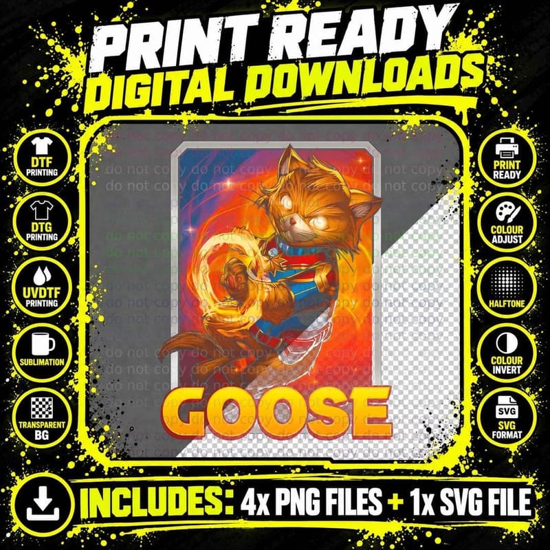 Goose Orange Brown Cat Face with Glow Yellow Lettering Png SVG Digital Bundle