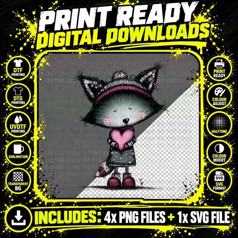 Goth Cat Black Head Sparkly Ears Minimalist Cute T-Shirt Png SVG Digital Bundle