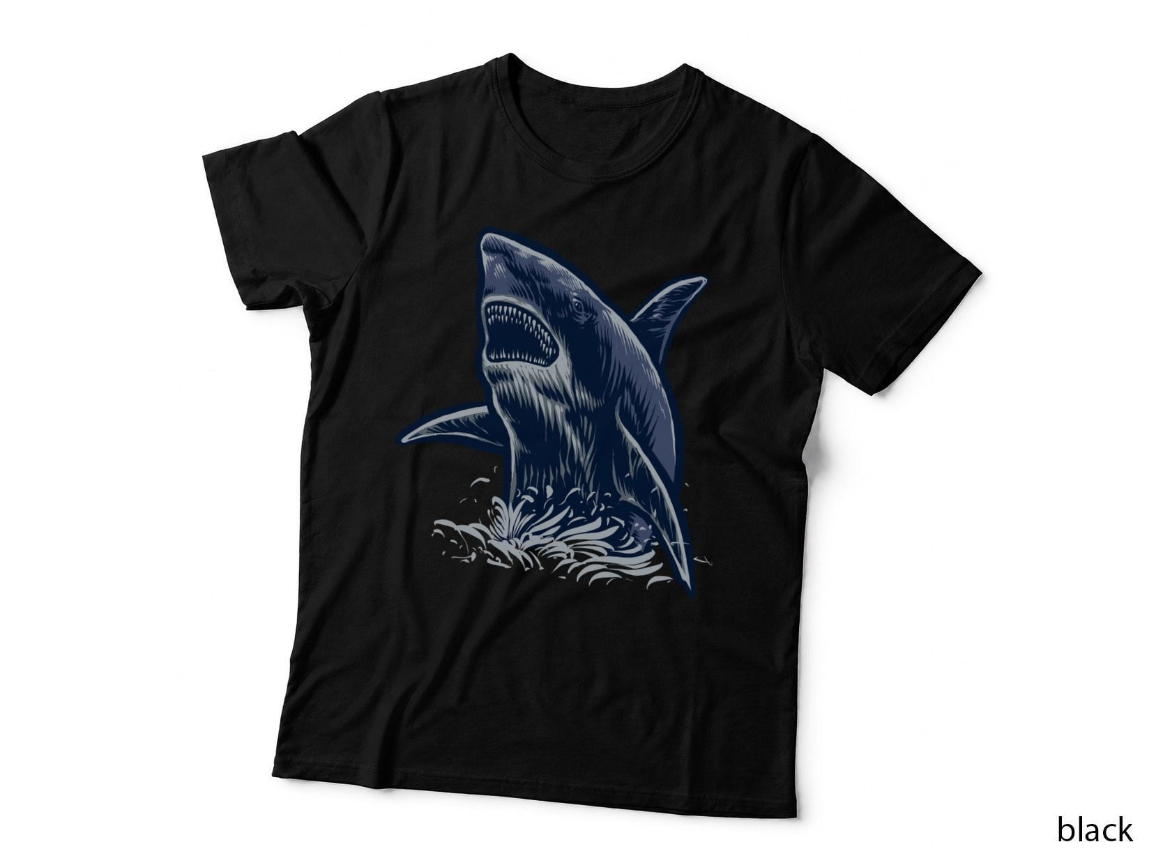 Great White Shark Ocean Blue Teeth Sketch T-Shirt