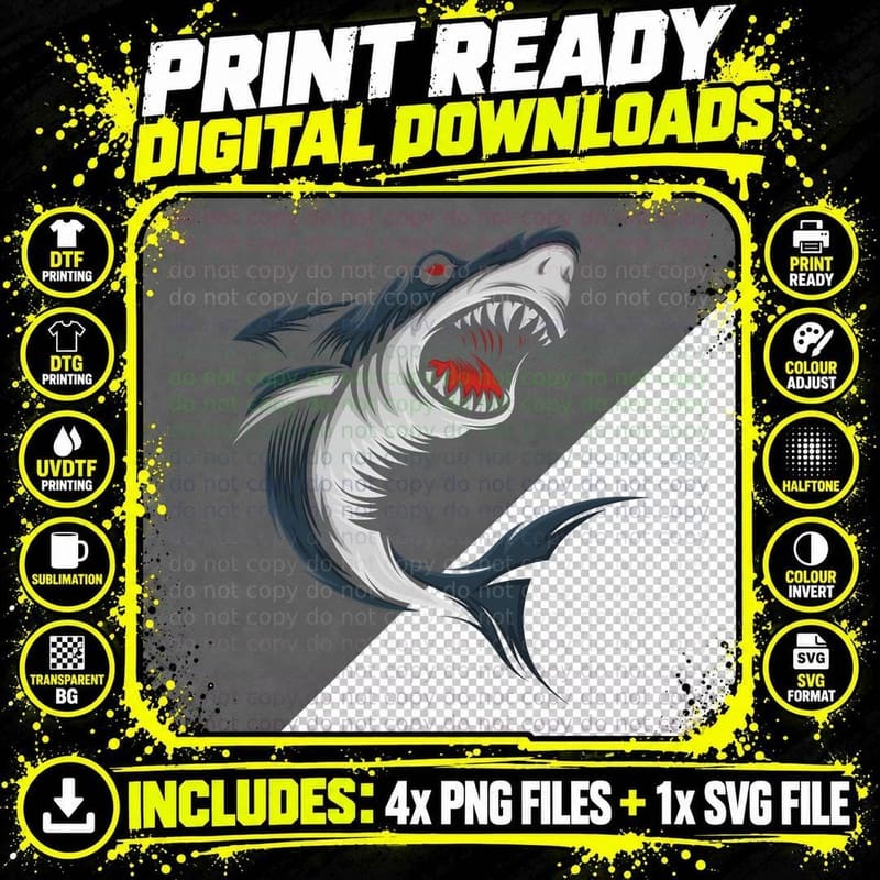Great White Shark Open Mouth Teeth Predator T-Shirt Png SVG Digital Bundle
