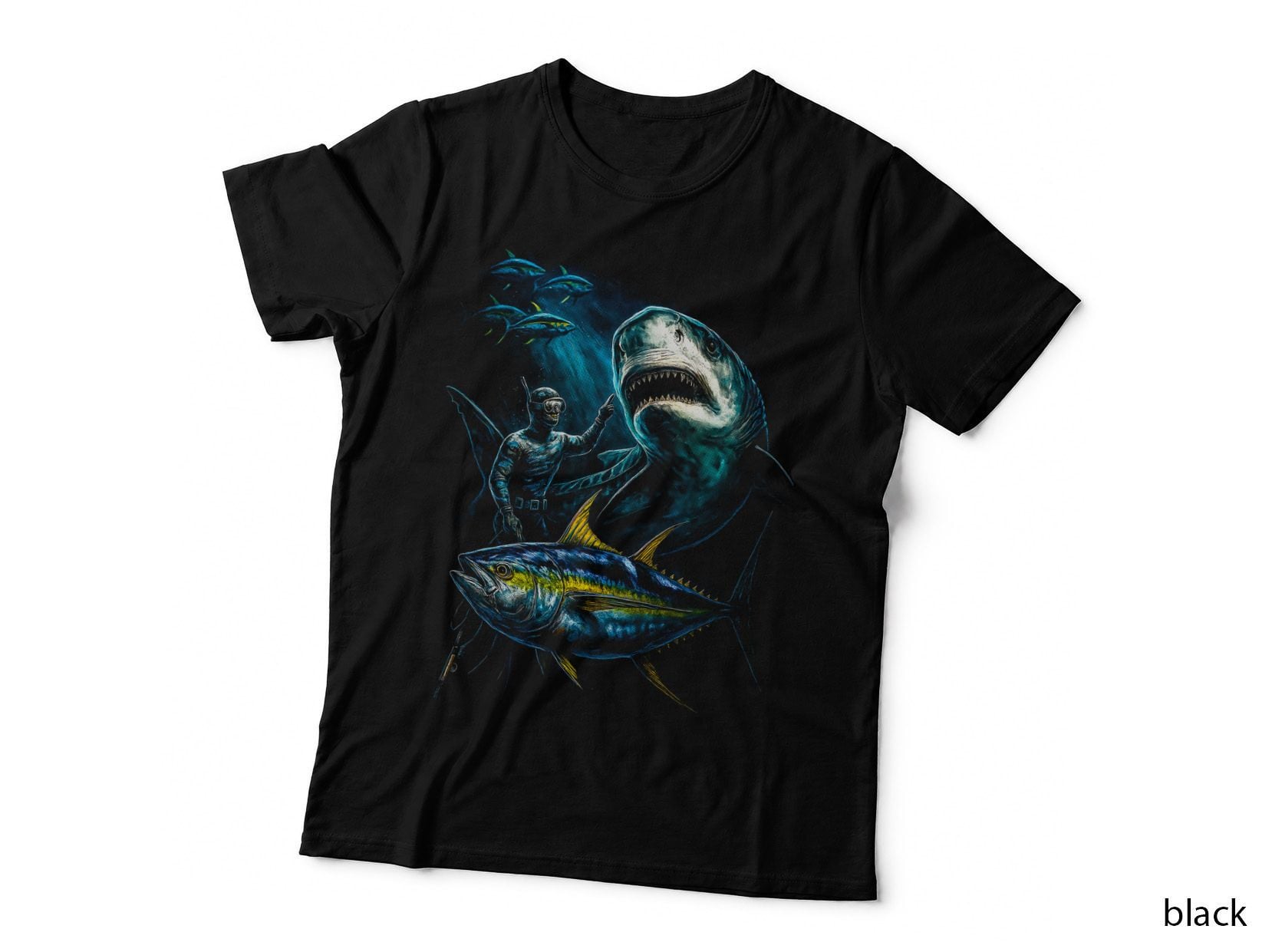 Great White Shark T-Shirt, Halftone Deep Sea Shark Graphic Tee, Ocean Fish Shirt