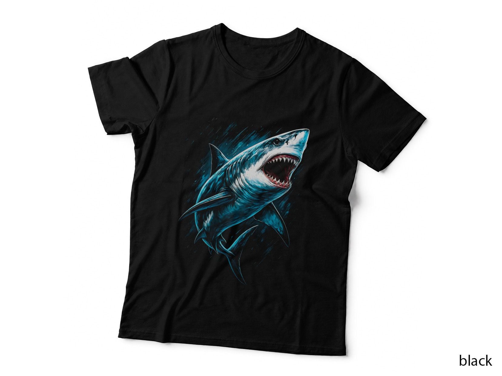 Great White Shark T-Shirt, Halftone Shark Open Jaws Graphic Tee