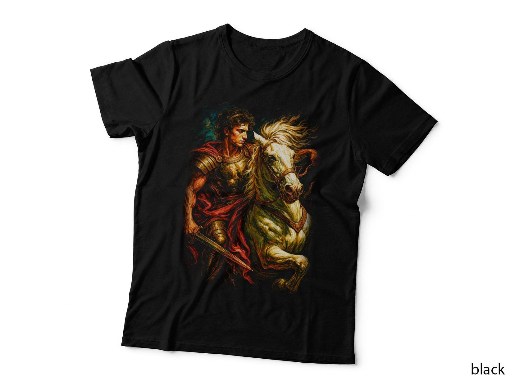 Greek Hero Rider T-Shirt, Halftone Ancient Warrior Horse Graphic Tee