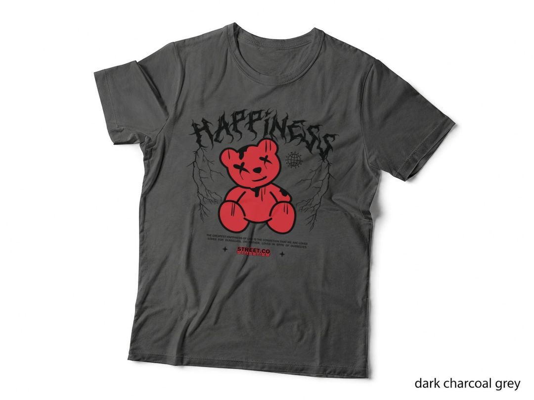Happiness Street.co Street Co Classics Red Bear Black Background Urban T-Shirt