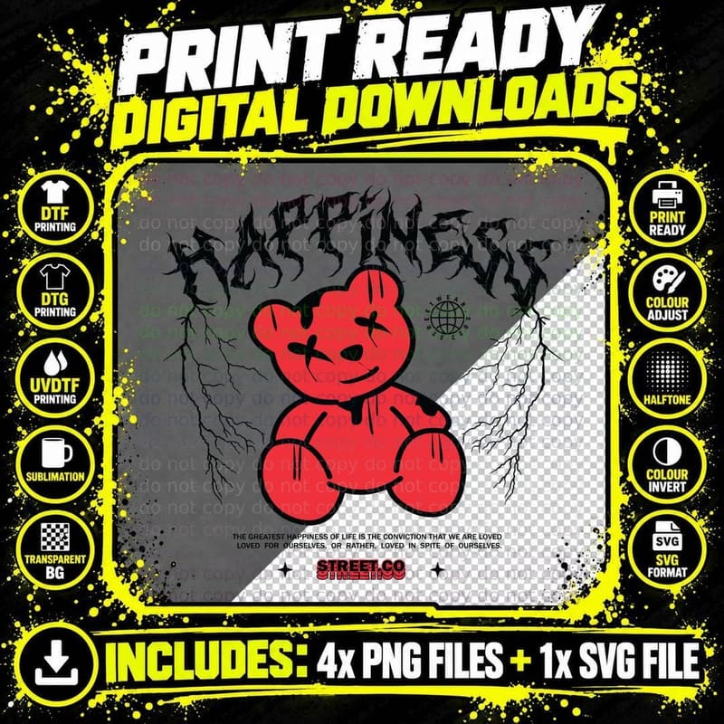 Happiness Street.co Street Co Classics Red Bear Black Png SVG Digital Bundle