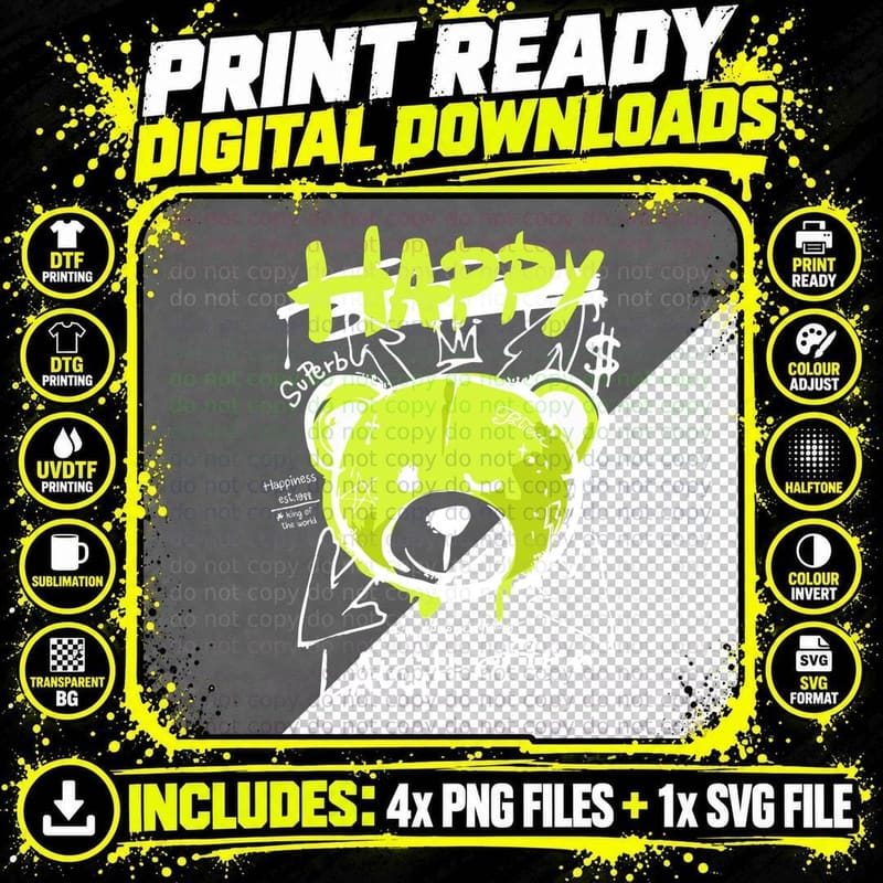 Happy Laugh Often Yellow Bear Smile Streetwear Png SVG Digital Bundle