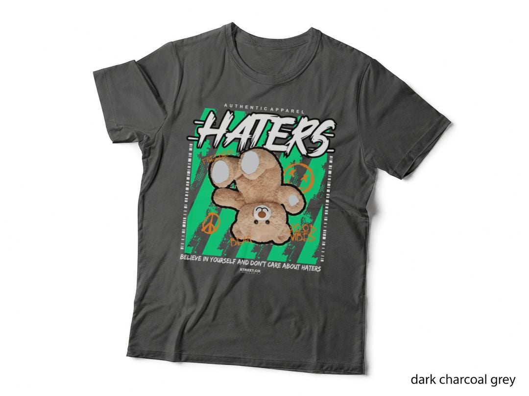 Haters Believe in Yourself and Don't Care Tan Bear on Green Streetwear T-Shirt