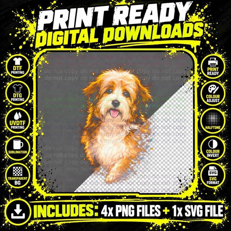 Havanese T-Shirt, Halftone Golden Glow Havanese Graphic Png SVG Digital Bundle