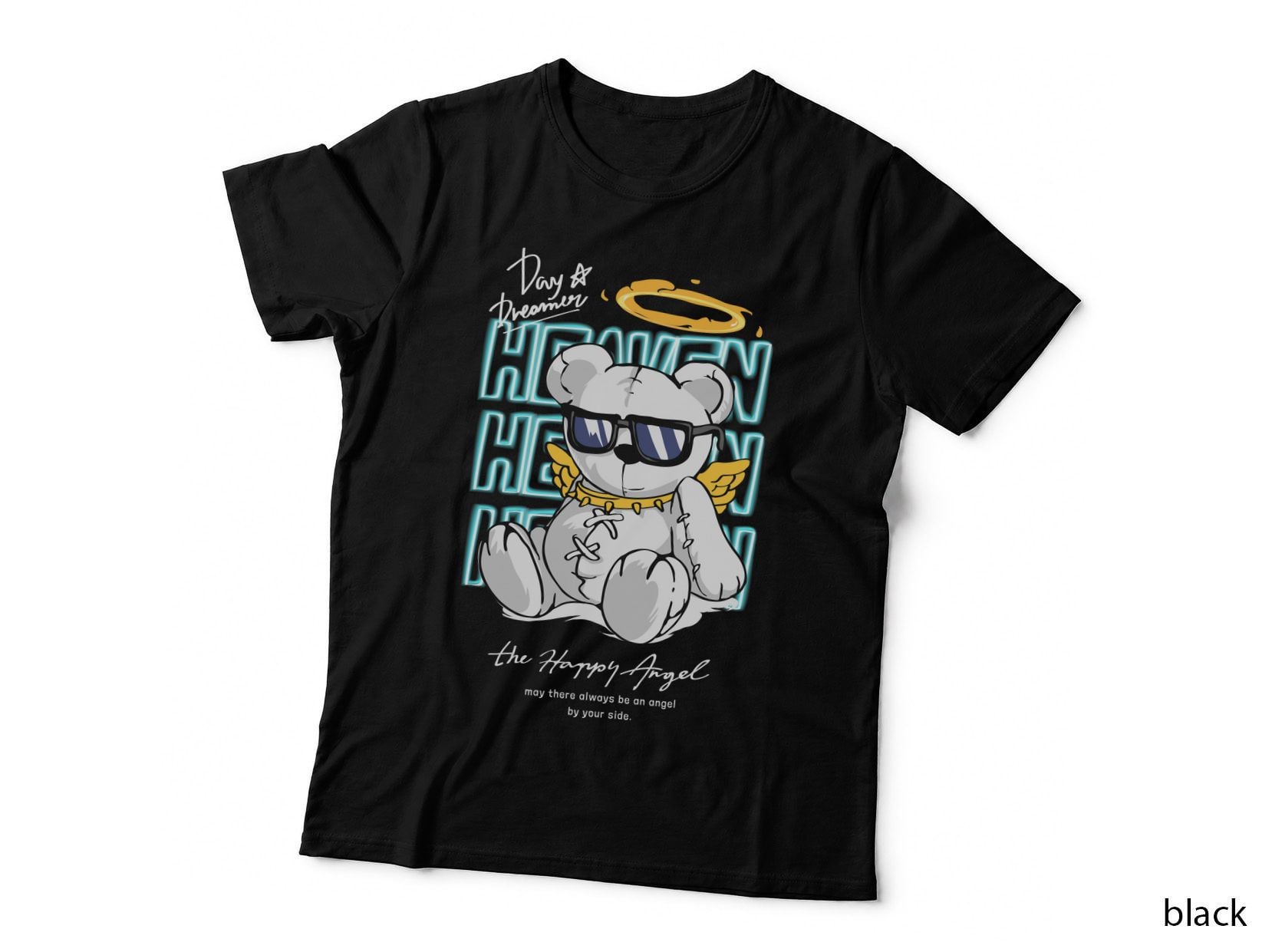 Heaven the Happy Angel White Bear Halo Wings Motivational T-Shirt