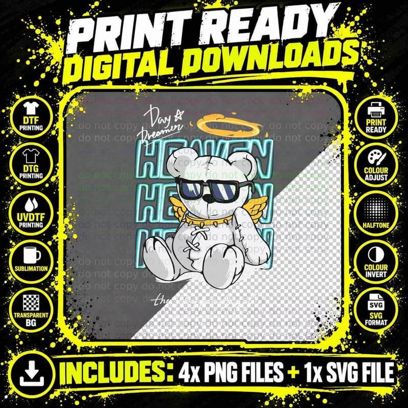 Heaven the Happy Angel White Bear Halo Wings Png SVG Digital Bundle