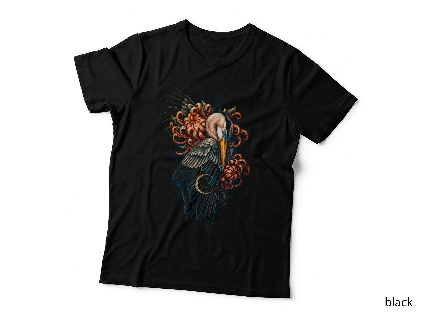Heron T-Shirt, Halftone Baroque Heron Scroll Graphic Tee, Bird Lover Shirt