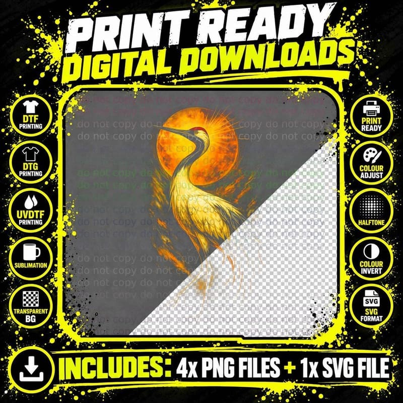 Heron T-Shirt, Halftone Heron Sunset Graphic Tee Png SVG Digital Bundle