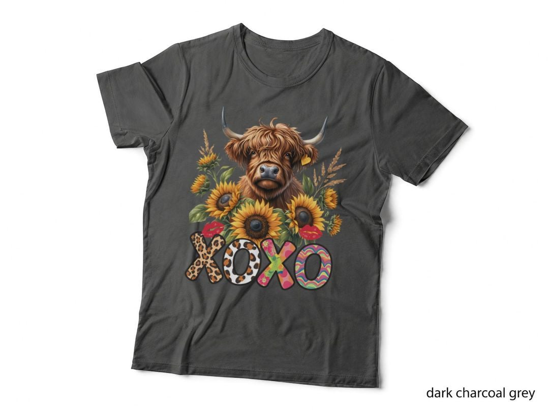 Highland Cattle XOXO with Sunflowers Farm Sweetheart T-Shirt