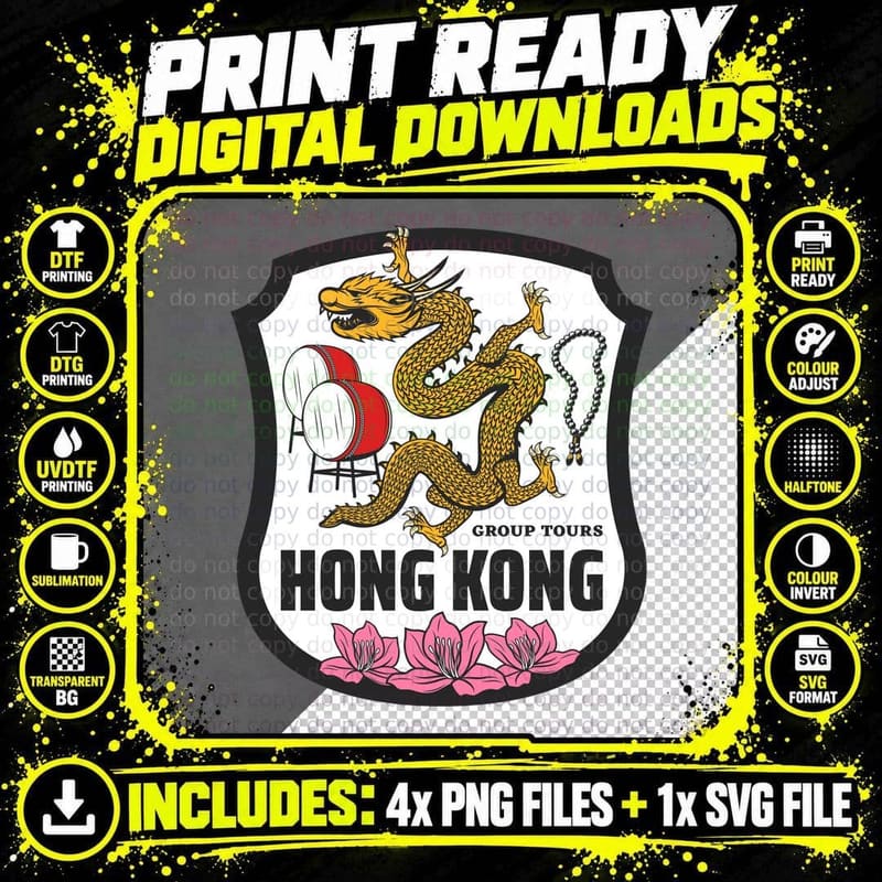 Hong Kong Tours Group Dragon Golden China Tourism Travel Png SVG Digital Bundle