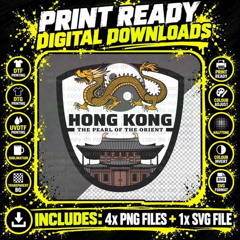 Hong Kong the Pearl of the Orient Dragon Temple Vintage Png SVG Digital Bundle