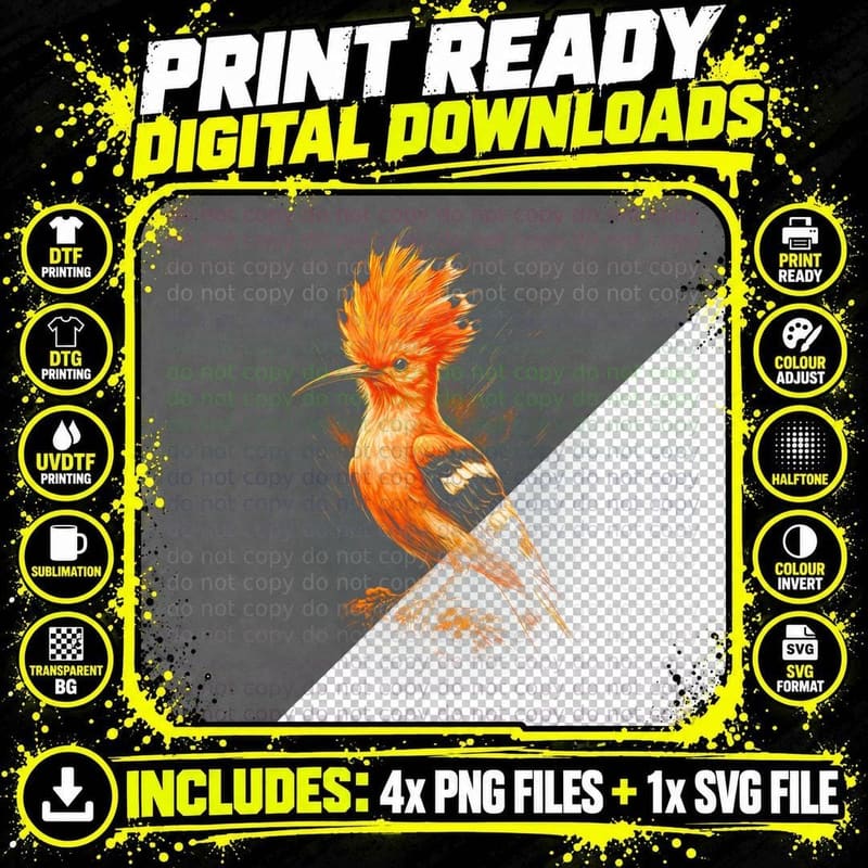Hoopoe T-Shirt, Halftone Fanned Crest Hoopoe Graphic Tee Png SVG Digital Bundle