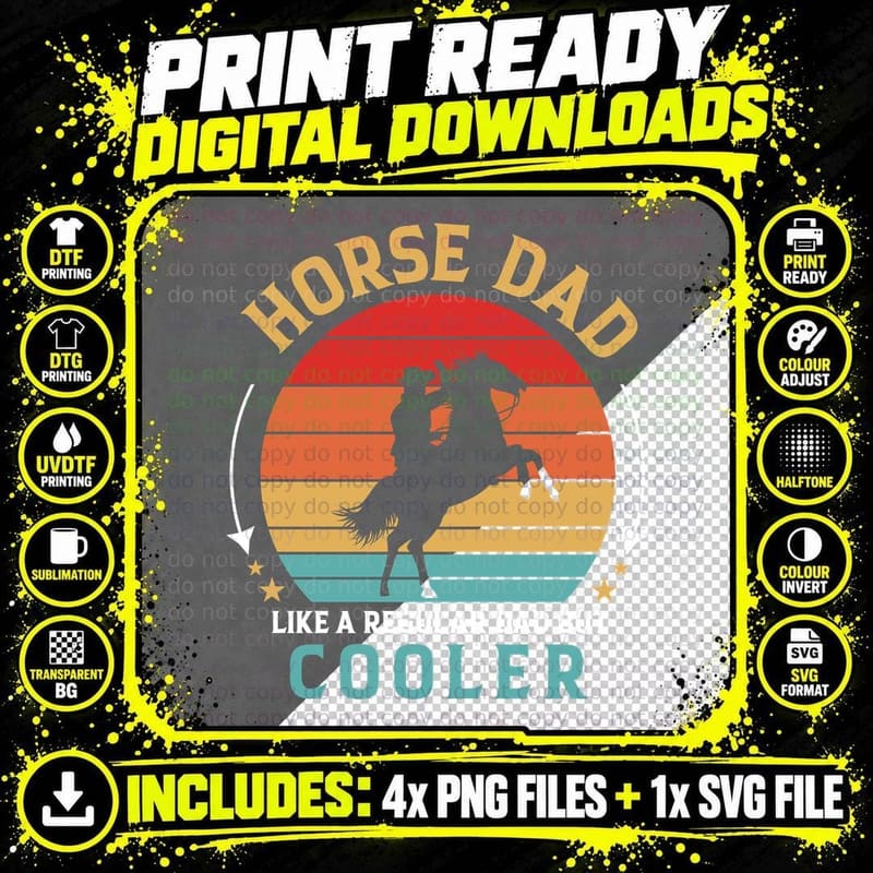 Horse Dad Like a Regular Dad but Cooler Fathers Day Png SVG Digital Bundle