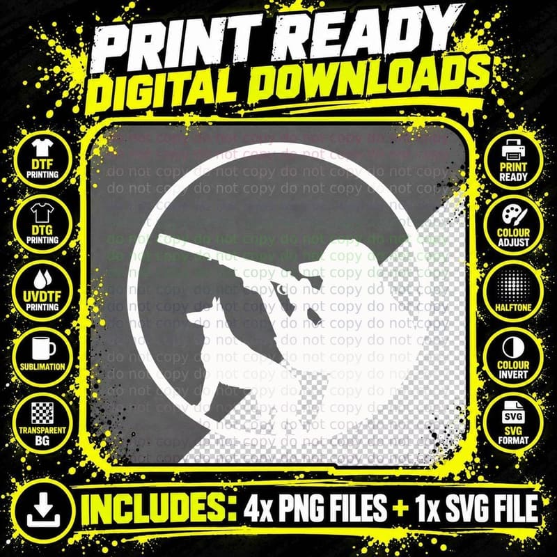 Hunter with Dog Aiming Rifle T-Shirt, Trendy Graphic Tee Png SVG Digital Bundle