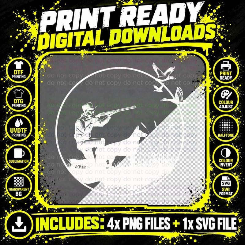 Hunter with Dog Chasing Ducks T-Shirt Png SVG Digital Bundle