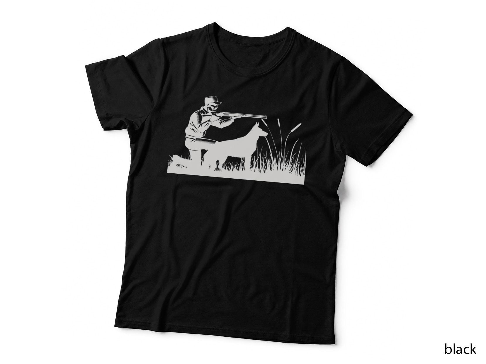 Hunter with Dog in Grass T-Shirt, Trendy Graphic Tee, Cool Design Shirt