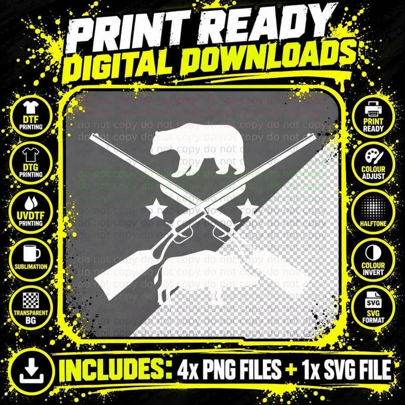 Hunting Rifles Bear Buffalo Silhouette T-Shirt Png SVG Digital Bundle