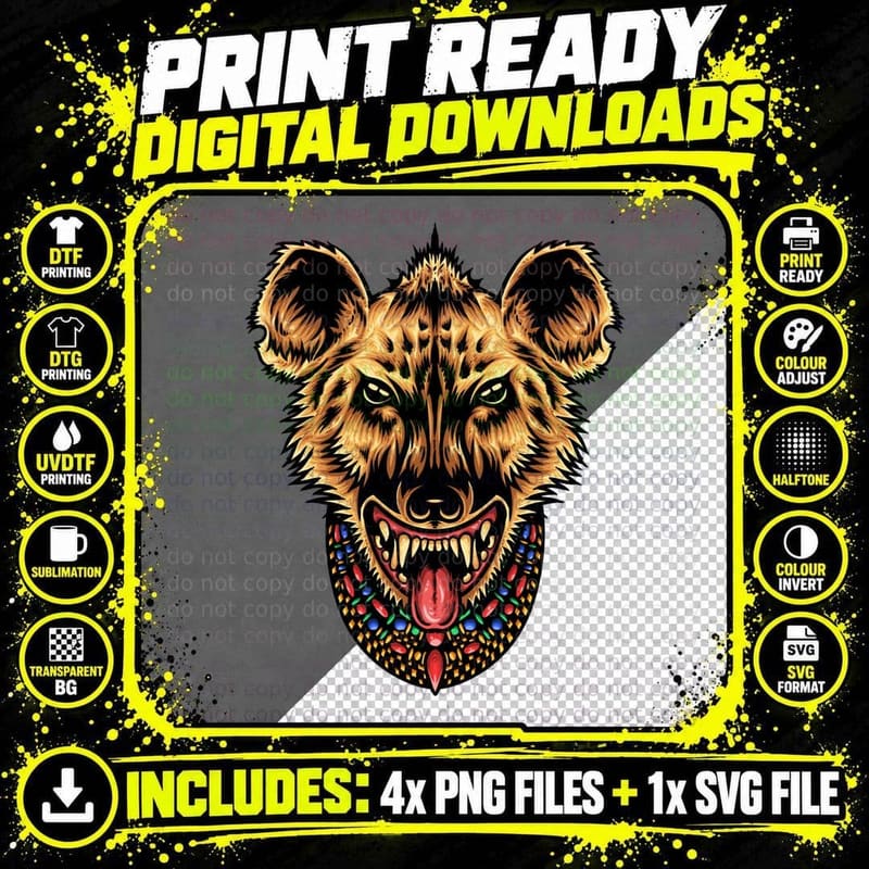 Hyena Wild African Dog Colorful Tribal Necklace T-Shirt Png SVG Digital Bundle