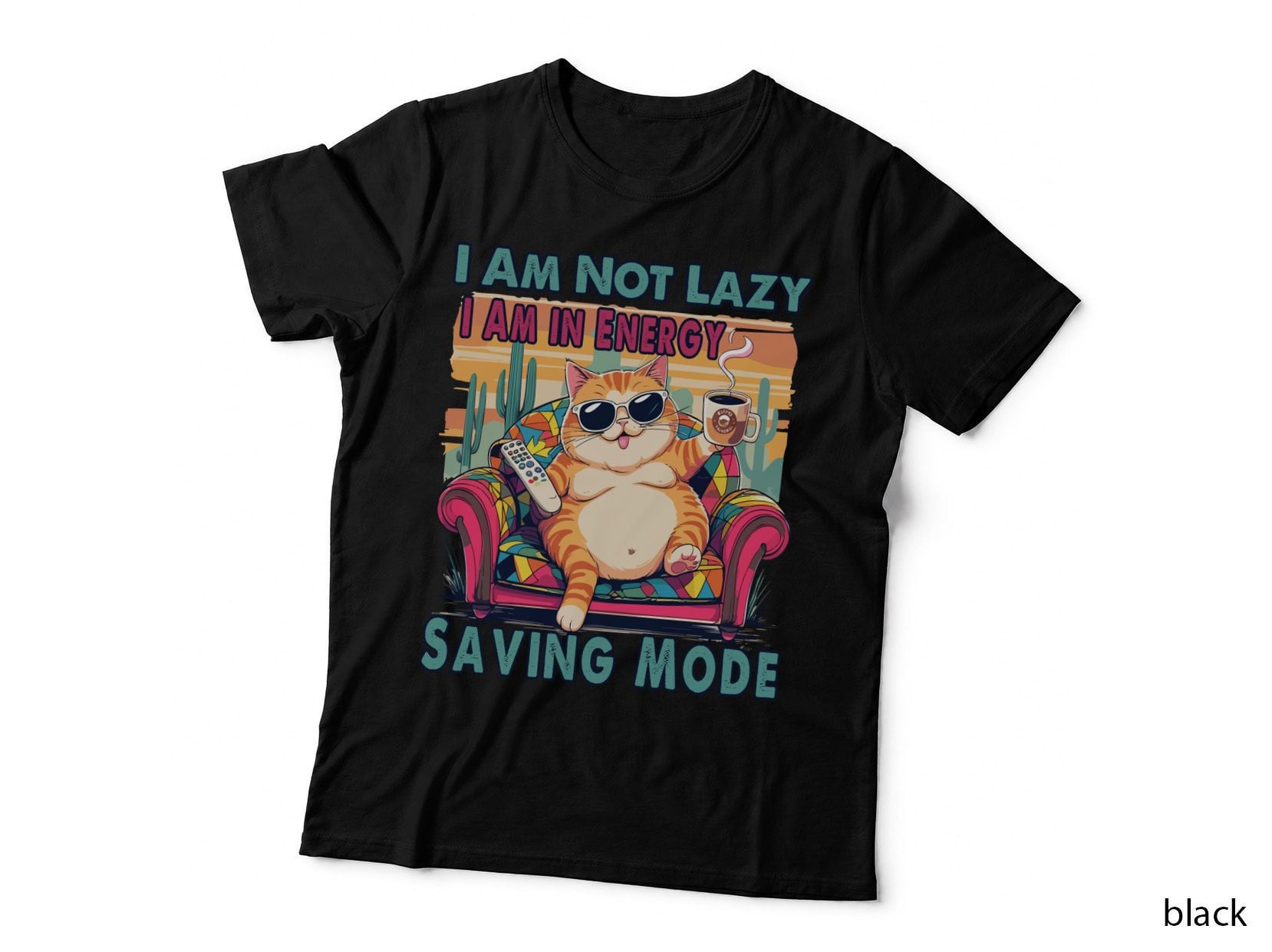 I Am Not Lazy I Am in Energy Saving Mode Funny Cat T-Shirt