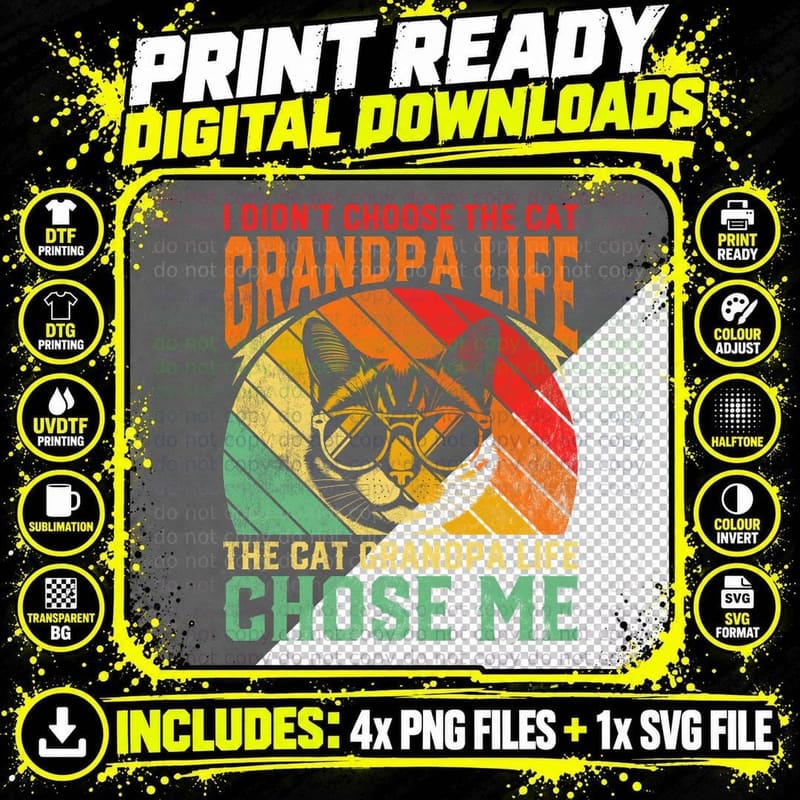 I Didn't Choose the Cat Grandpa Life the Cat Grandpa Png SVG Digital Bundle