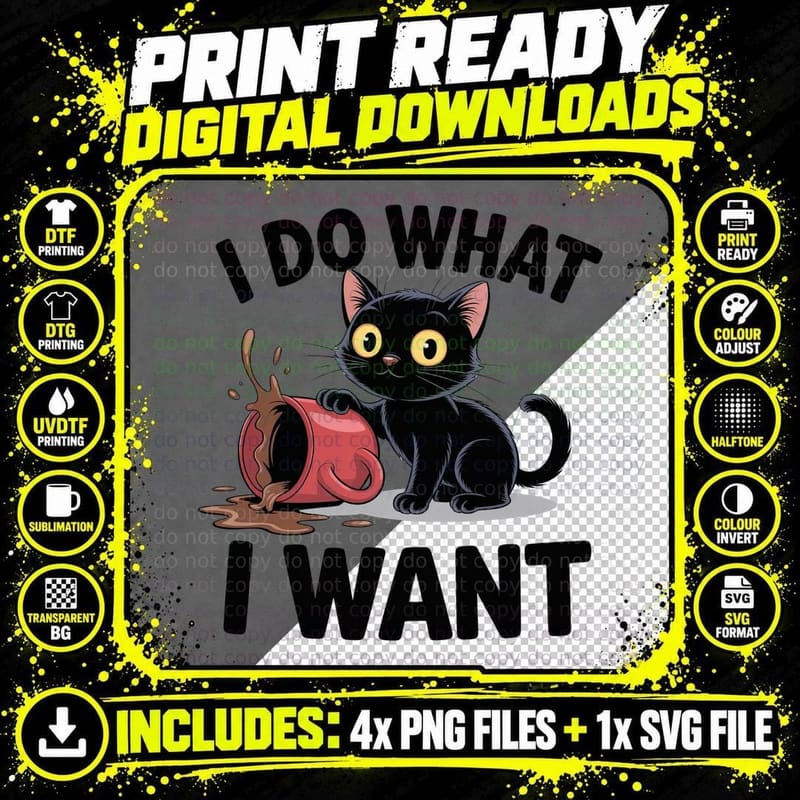 I Do What I Want Cat T-Shirt, Black Cat Knocking Over Png SVG Digital Bundle