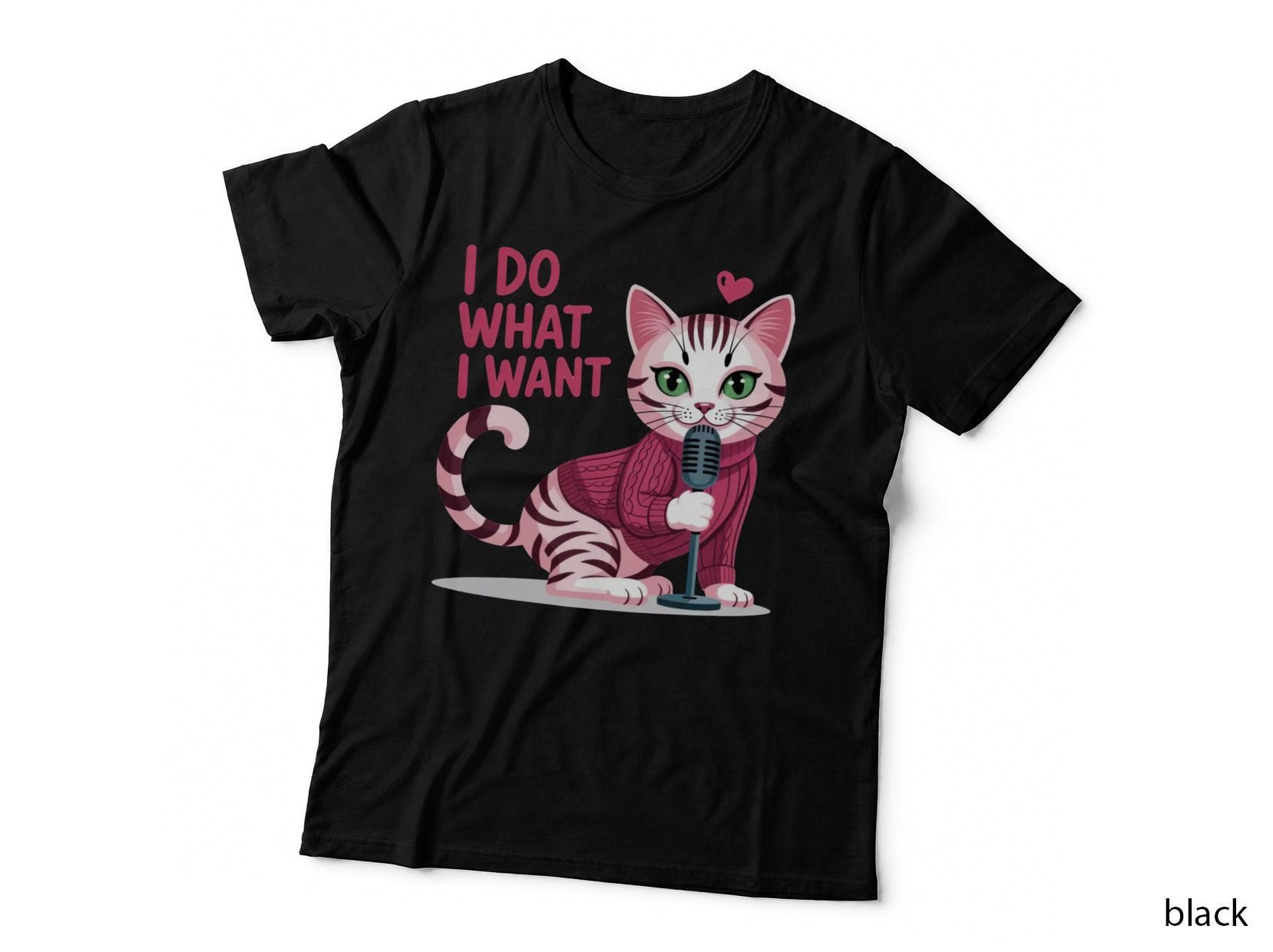 I Do What I Want Cat T-Shirt, Cat Singing into Microphone Graphic Tee