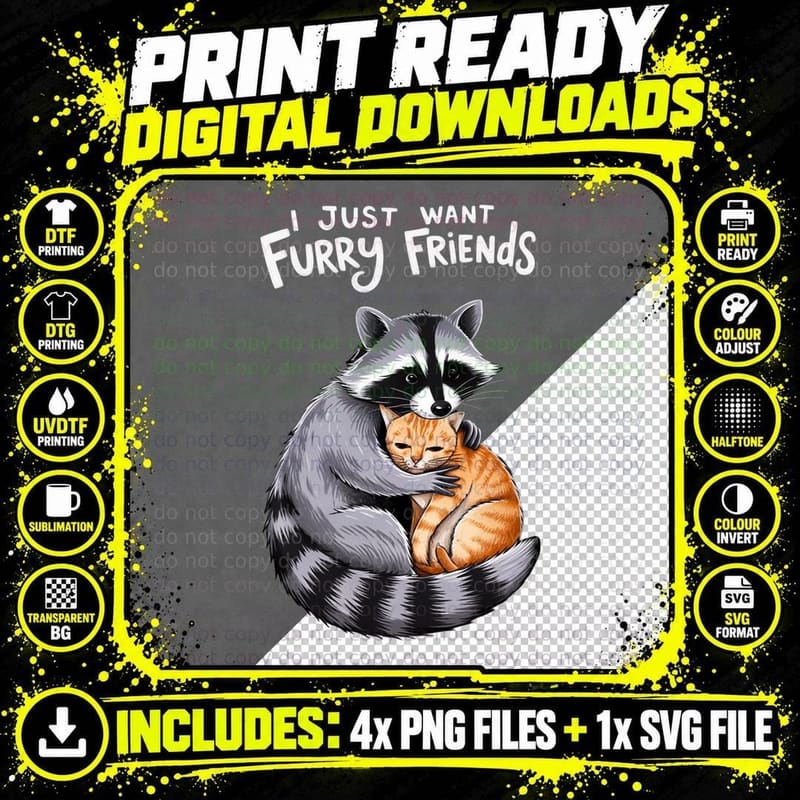 I Just Want Furry Friends Funny Cat T-Shirt Png SVG Digital Bundle