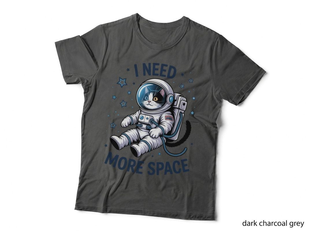 I Need More Space Funny Cat T-Shirt, Astronaut Cat Floating in Space Graphic