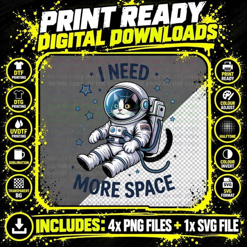 I Need More Space Funny Cat T-Shirt Png SVG Digital Bundle