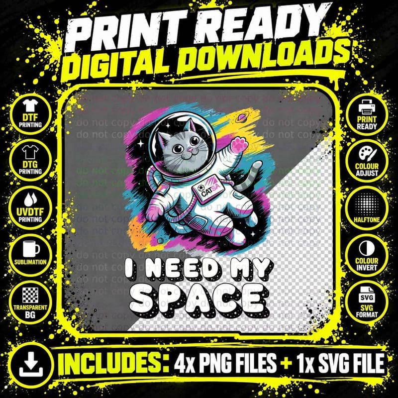 I Need My Space Funny Cat T-Shirt, Space Cat Astronaut Png SVG Digital Bundle