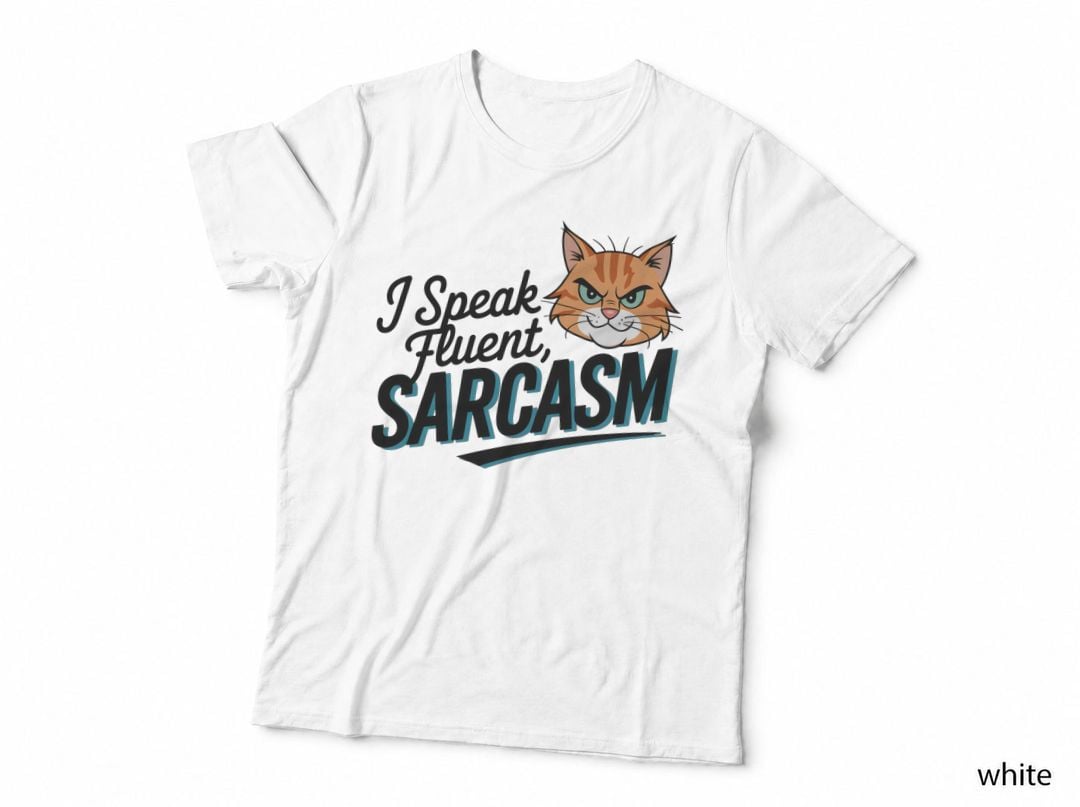 I Speak Fluent Sarcasm Cat T-Shirt, Angry Cat Face with Text Graphic Tee
