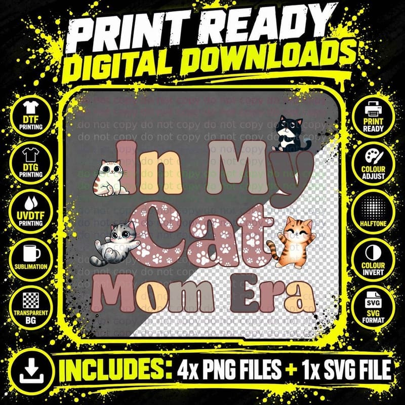 In My Cat Mom Era Cat T-Shirt, Cats on a T-Shirt Graphic Png SVG Digital Bundle