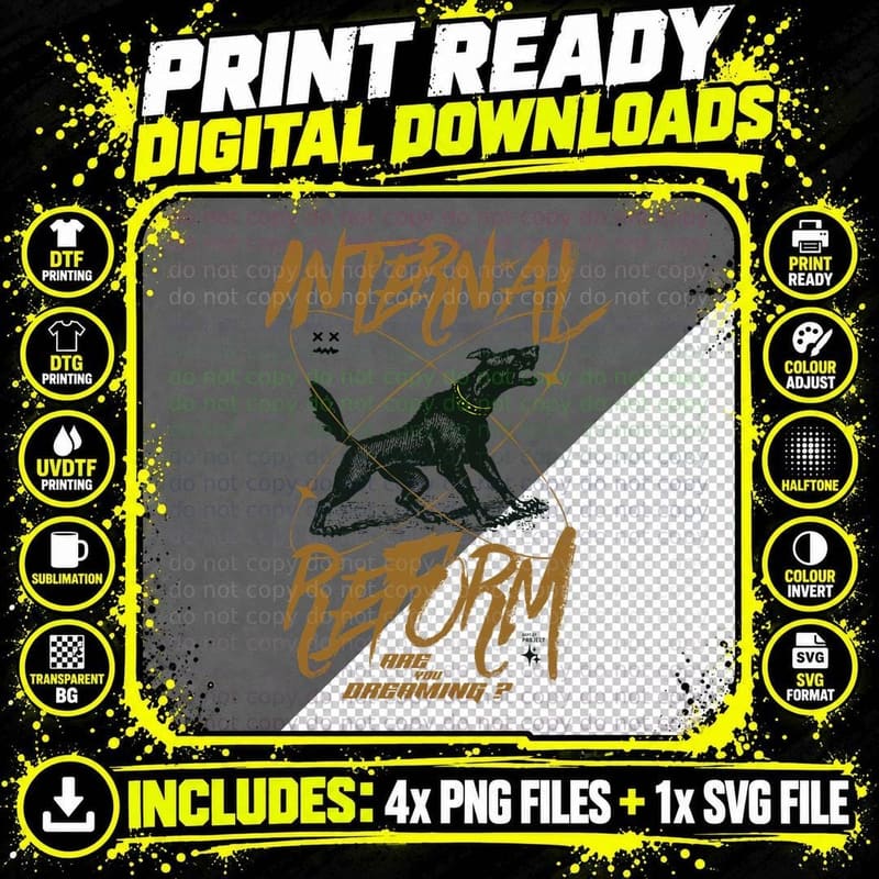 Internah Are You Dreaming Black Dog Illustration Orange Png SVG Digital Bundle