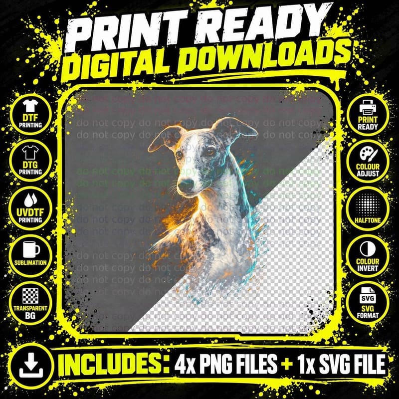 Italian Greyhound T-Shirt, Halftone Fire Ice Greyhound Png SVG Digital Bundle