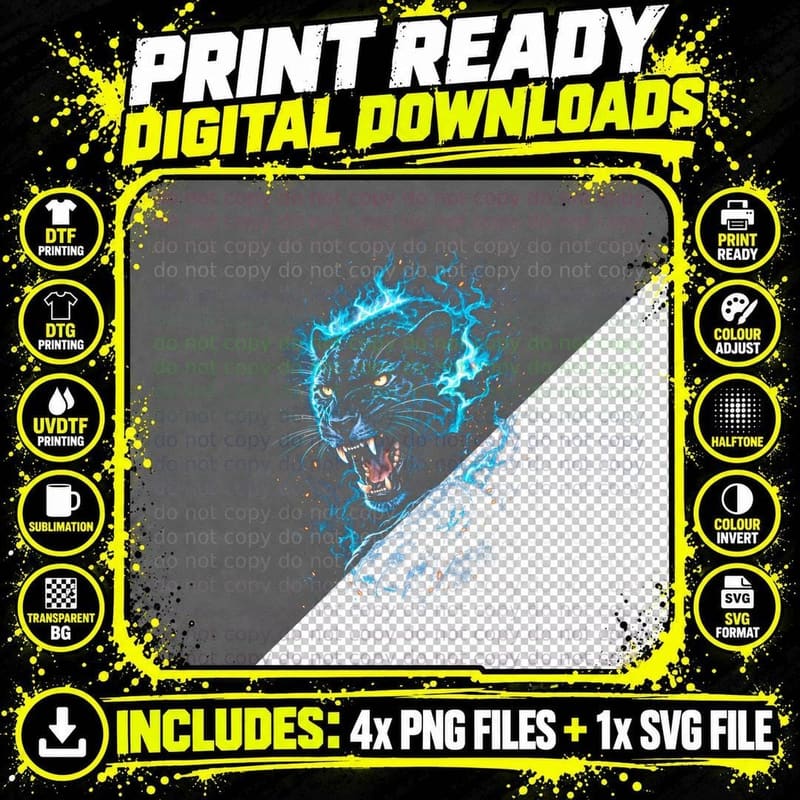 Jaguar T-Shirt, Halftone Electric Jaguar Graphic Tee Png SVG Digital Bundle