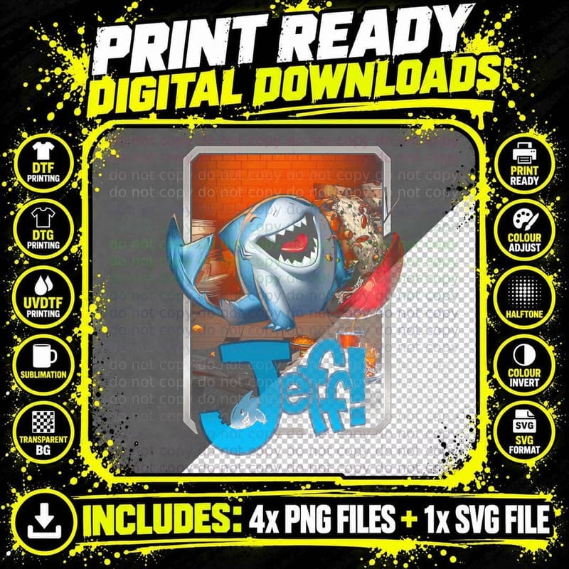Jetsam Blue Shark Halftone Creature Comic Character Png SVG Digital Bundle