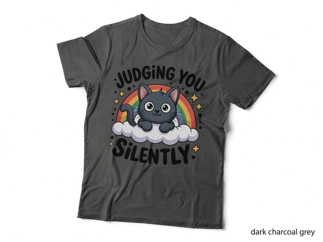 Judging You Silently Cat T-Shirt, Cat on Cloud with Rainbow Graphic Tee