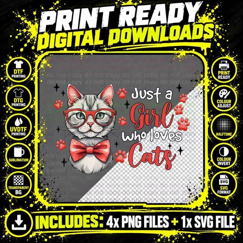 Just a Girl Who Loves Cats Cat T-Shirt Png SVG Digital Bundle