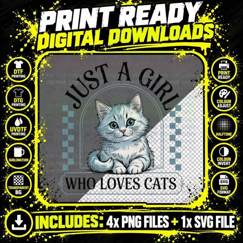 Just a Girl Who Loves Cats Cat T-Shirt Png SVG Digital Bundle