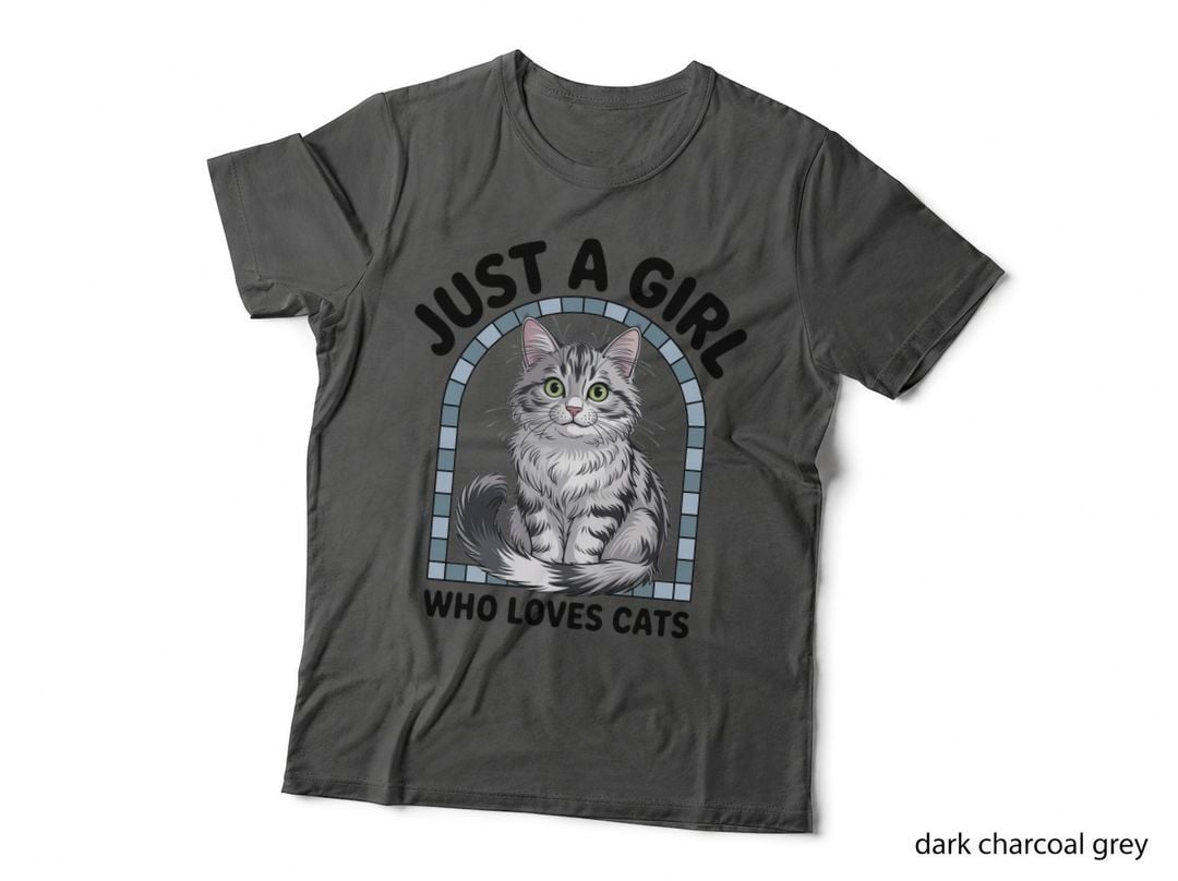 Just a Girl Who Loves Cats Funny Cat T-Shirt, Cat in Stained Glass Window