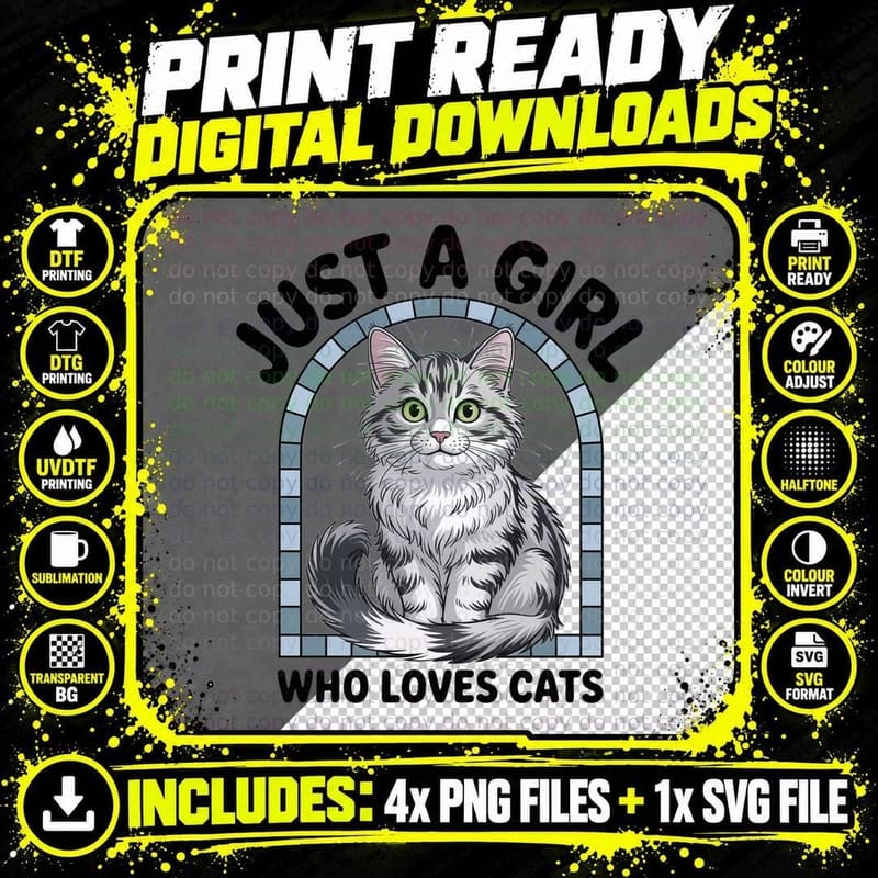 Just a Girl Who Loves Cats Funny Cat T-Shirt Png SVG Digital Bundle