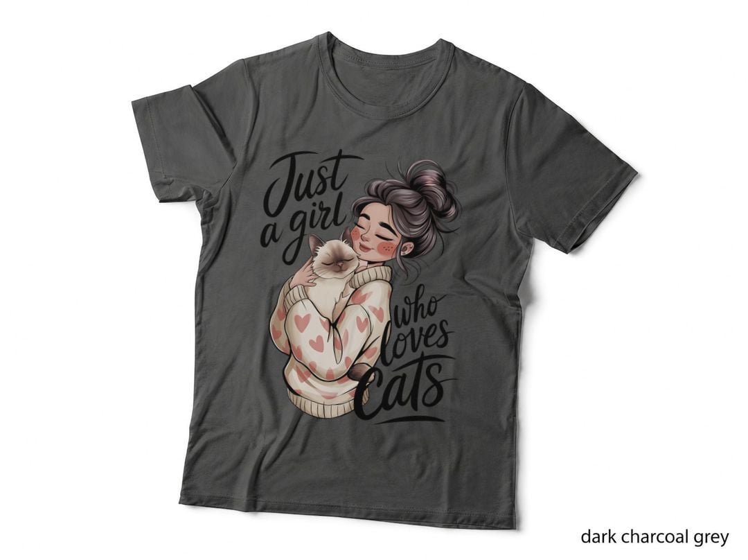 Just a Girl Who Loves Cats Funny Cat T-Shirt, Girl Hugging Cat with Hearts