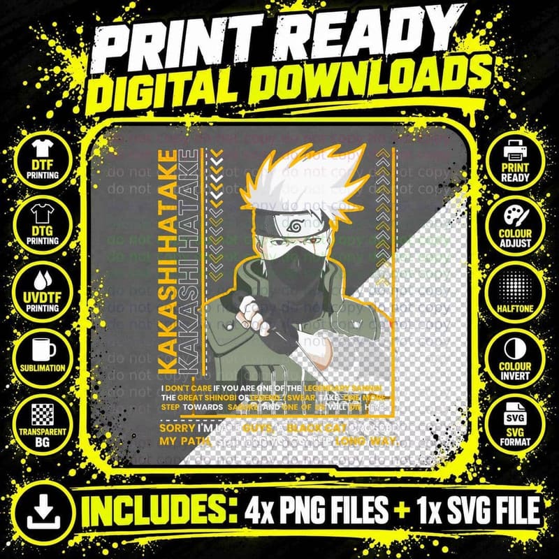 Kakashi Hatake Sorry I'm Late Guys a Black Cat Crossed Png SVG Digital Bundle
