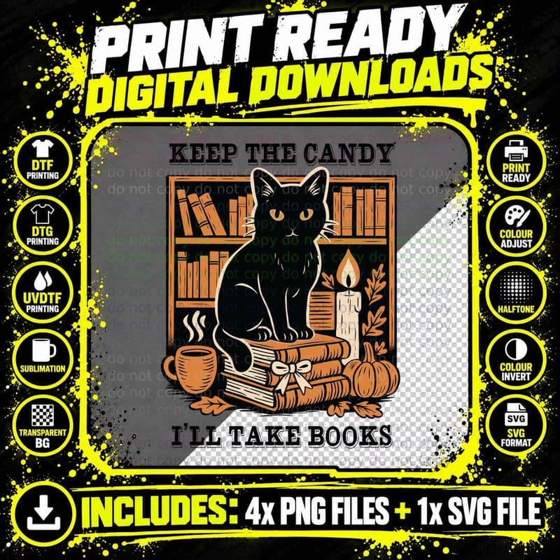 Keep the Candy I'll Take Books T-Shirt Png SVG Digital Bundle