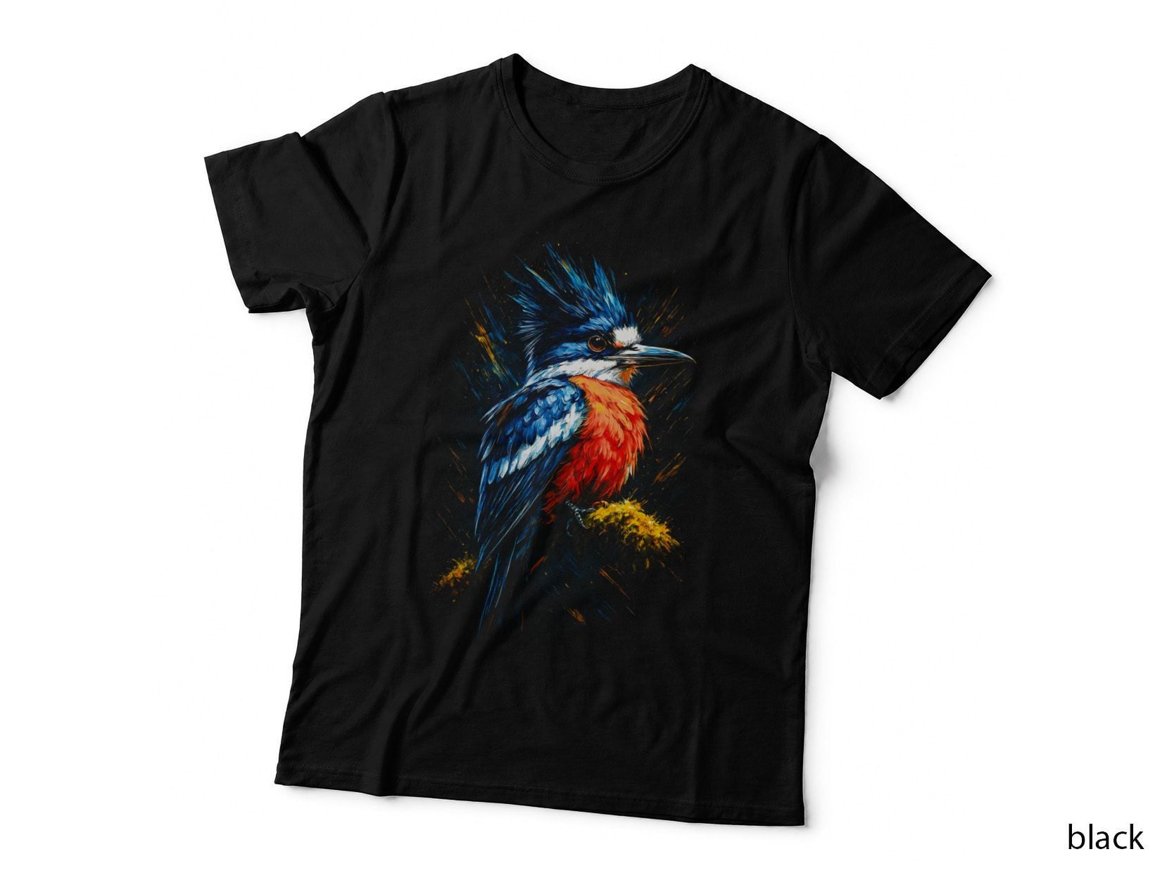 Kingfisher T-Shirt, Halftone Floral Kingfisher Graphic Tee, Bird Watcher Shirt